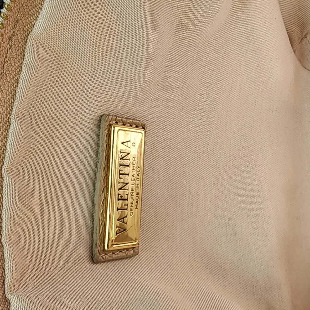 Valentina Italian Pebbled Leather Beige Women's Crossbody Bag EUC